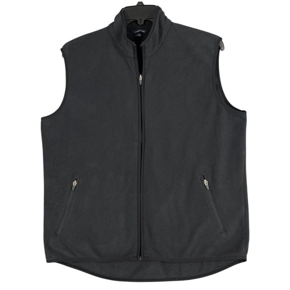 Lands End Fleece Full Zip‎ Vest Sleeveless Jacket Black L Womens